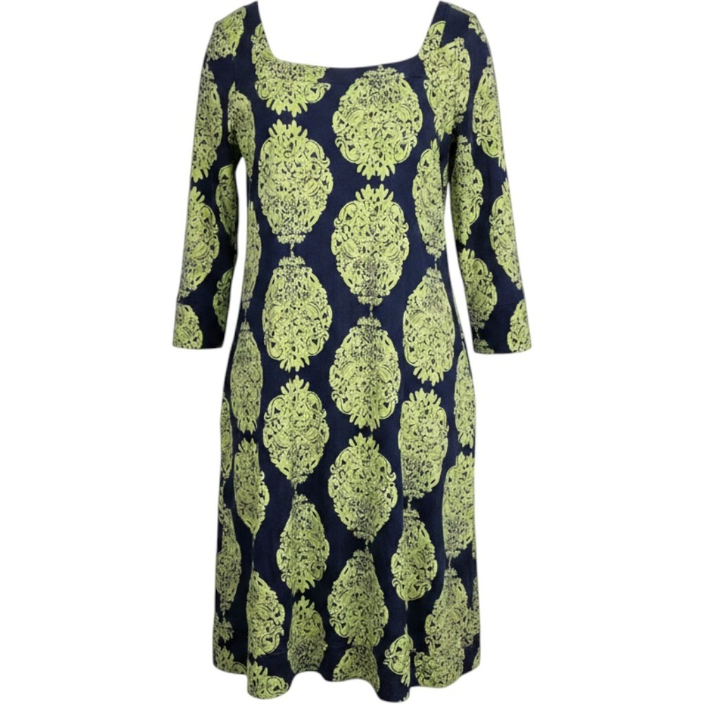 Lilly Pulitzer 100% Silk newport Shift Dress Women 14 Navy Lime Coastal Mod